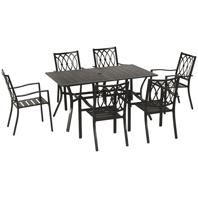 Outsunny 7 Pieces Patio Dining Set for 6 with Stackable Chairs, Brown