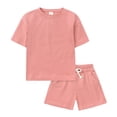 thumbnail image 1 of MIASHUI Boys Summer Tracksuit Outfits Solid Color Short Sleeve Shirts Shorts Outfits,Brick Red,2-3 Years, 1 of 9