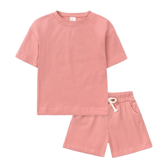 MIASHUI Boys Summer Tracksuit Outfits Solid Color Short Sleeve Shirts Shorts Outfits,Brick Red,2-3 Years