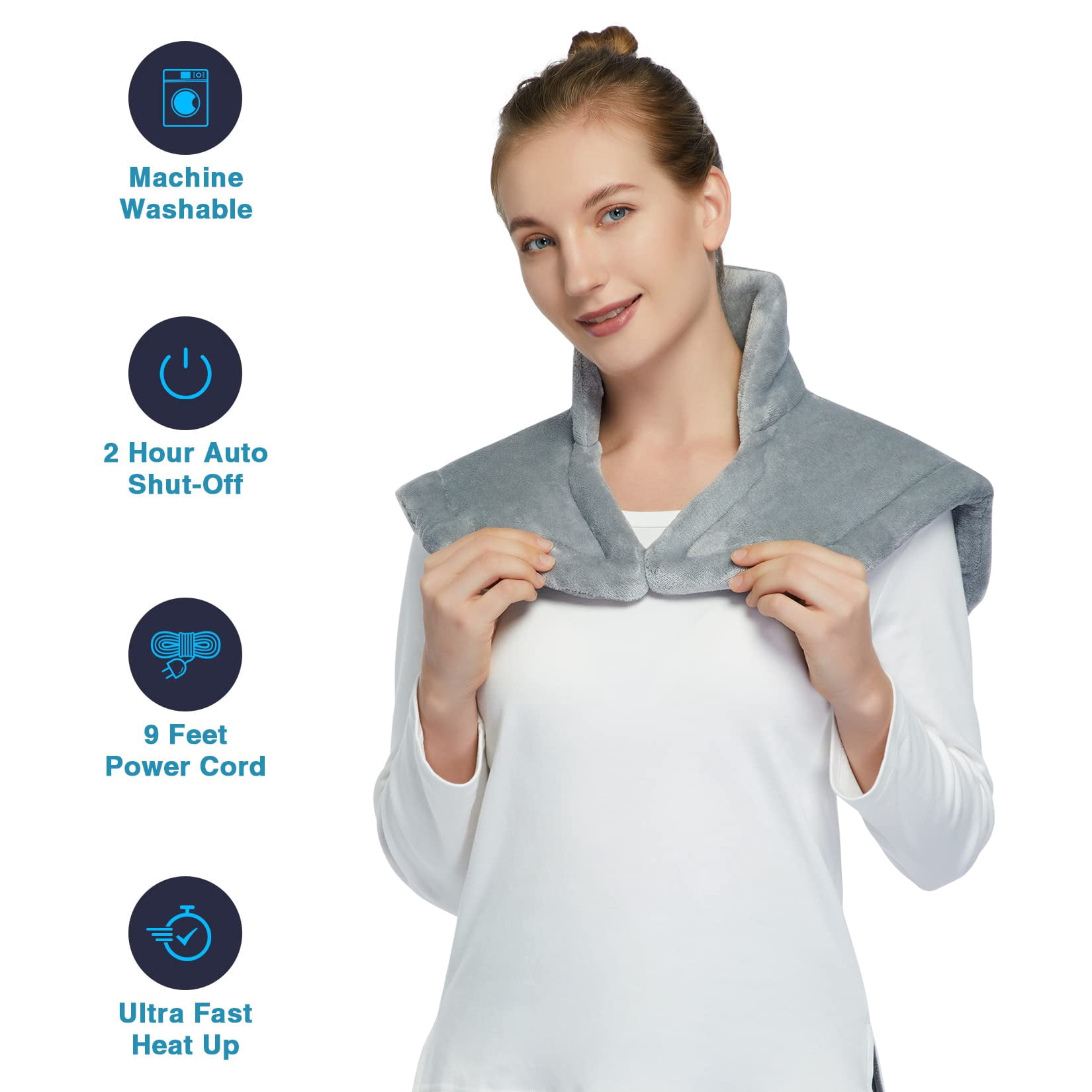 BeesClover Heating Pad for Neck and Shouldersand Back, Electric Heated Neck Shoulder Wrap for Pain Relief, Fast Heat Therapy