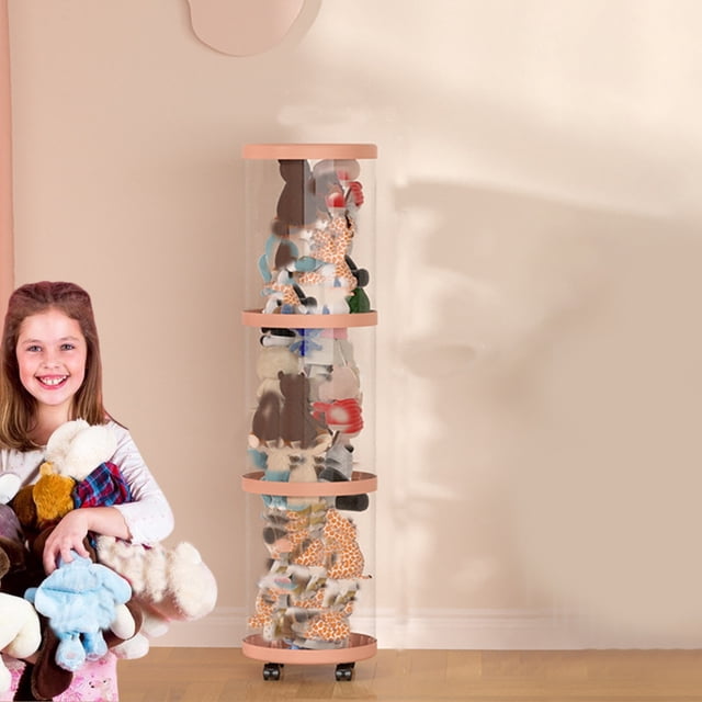 Riforla Stuffed Animal Storage Tube Stuffed Animal Organizer Transparent Doll Storage Bedroom Stuffed Animal Tube Storage Tower Rotation Vertical Toy Storage Tube with Wheels Home Textile Storage B