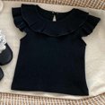 thumbnail image 2 of LLYwey Baby Girls Ruffle Tank Tops - Toddler Casual Ribbed Smocked Sleeveless T-Shirts - Kids Button Keyhole Back Summer Tanks, T-7, Black, 2T, 2 of 3