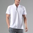 thumbnail image 1 of Shirts for Men, Mens Summer Solid Color Fitting Sport Train Zipper Short Sleeved Stand Up Collar Top, 1 of 7