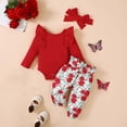 thumbnail image 1 of Yuyuzo Baby Girl Clothes Infant Newborn Ruffle Outfit 2 Piece Fall Winter Spring Ribbed Knit Tops Pants Set Cute Headband, 1 of 6