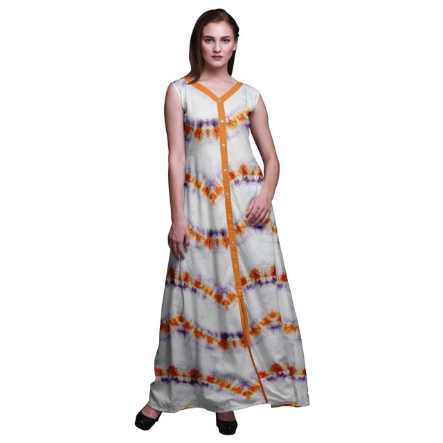 Bimba Tie-Dye Printed Front Slit Sleeveless Summer Spring Long Women BeachDress-Large