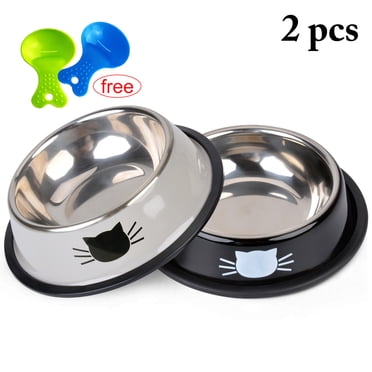 2 Pcs Bol pour Chat avec 2 Cuillères à Nourriture Bol d'Eau Antidérapant en Acier Inoxydable pour Chat