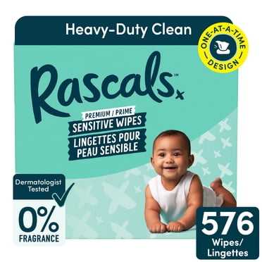 Rascals Premium Sensitive Alcohol Free Baby Wipes, Multipack, 576 Count, for Sensitive Skin