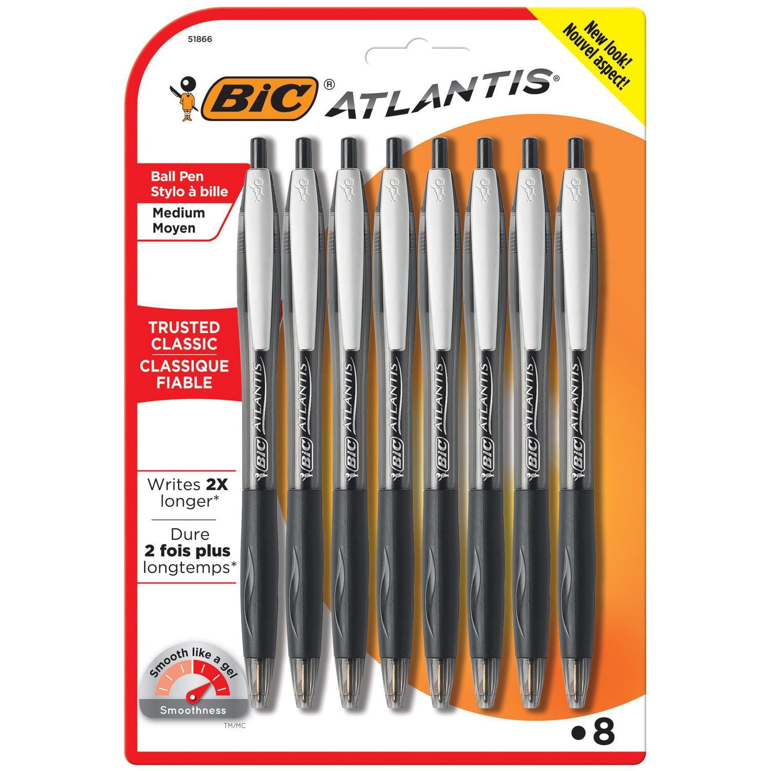 BIC Atlantis Original Retractable Ball Pen, Medium Point, Black, 8 Count, the trusted original for a classic look and feel