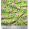 thumbnail image 1 of Soimoi Green Rayon Fabric Grass & Flamingo Bird Print Fabric by the Yard 42 Inch Wide, 1 of 3