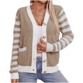 thumbnail image 1 of Penkiiy Women's Long Sleeve Open Front Cable Knit Crop Cardigans V Neck Button Sweaters with Pockets M Khaki, 1 of 8