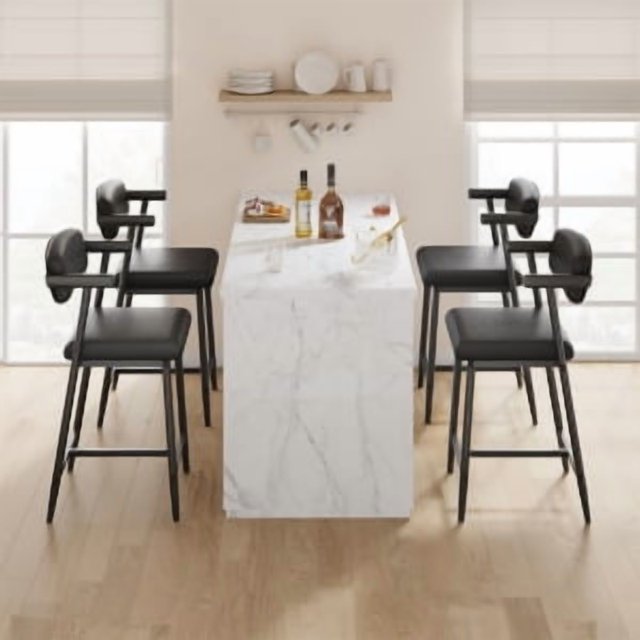 OUYAWEI 2PC Counter Height Bar Stools With Arms,26Inch UpholsteRed Bar Stools With Back,Wider Seat,Modern Bar Stools Set With Footrest for Kitchen Island,Counter Bar,Easy Assembly,Black