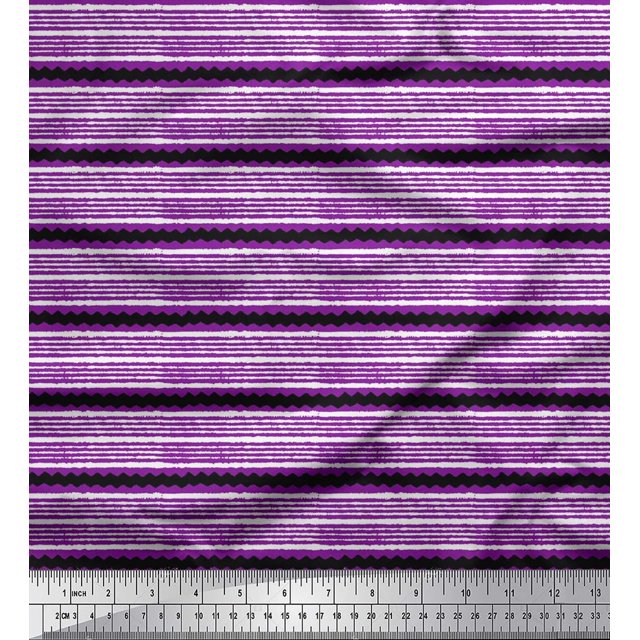 Soimoi Crepe Silk Fabric Stripe Block Fabric Prints by Yard 42 Inch Wide