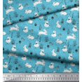 thumbnail image 3 of Soimoi Blue Poly Georgette Fabric Mushroom,Oaknut & Rabbit Animal Print Fabric by Yard 42 Inch Wide, 3 of 3
