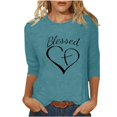 thumbnail image 1 of Penkiiy T-Shirts à Manches 3/4 Imprimés Cœur Col Rond Tunique de la Saint-Valentin Blouse m Bleu, 1 of 5