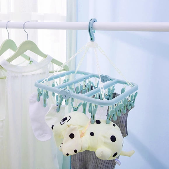 Haofy Socks Hanger, Windproof Hook With 32 Clips PP Laundry Hanger Can Be Folded And Stored Laundry Clip, For Baby Clothes Socks