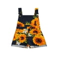 thumbnail image 1 of Little Girls Overall Sunflower Print Romper Shorts with Pocket Suspender Pants, 1 of 6