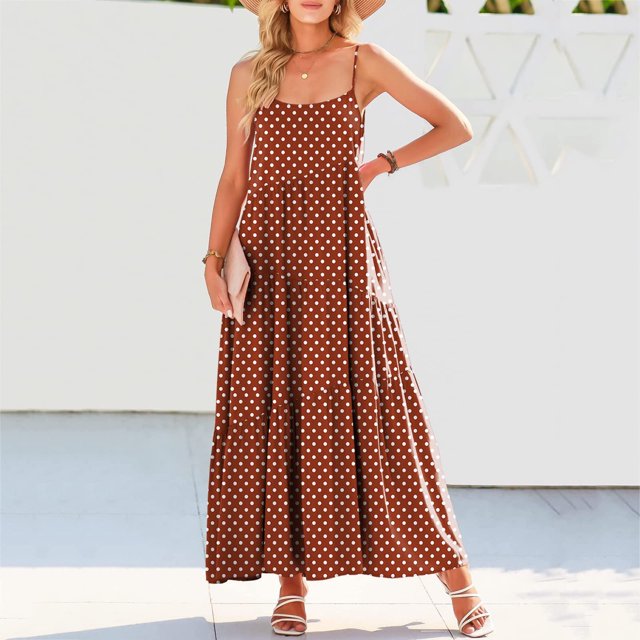 Lenago Robes Maxi Grande Taille pour Femmes 2023 Robe d'Été Décontractée Ample à Bretelles Plage Longue Maxi Robes d'Été pour Femmes Robes de Plage d'Été en Liquidation