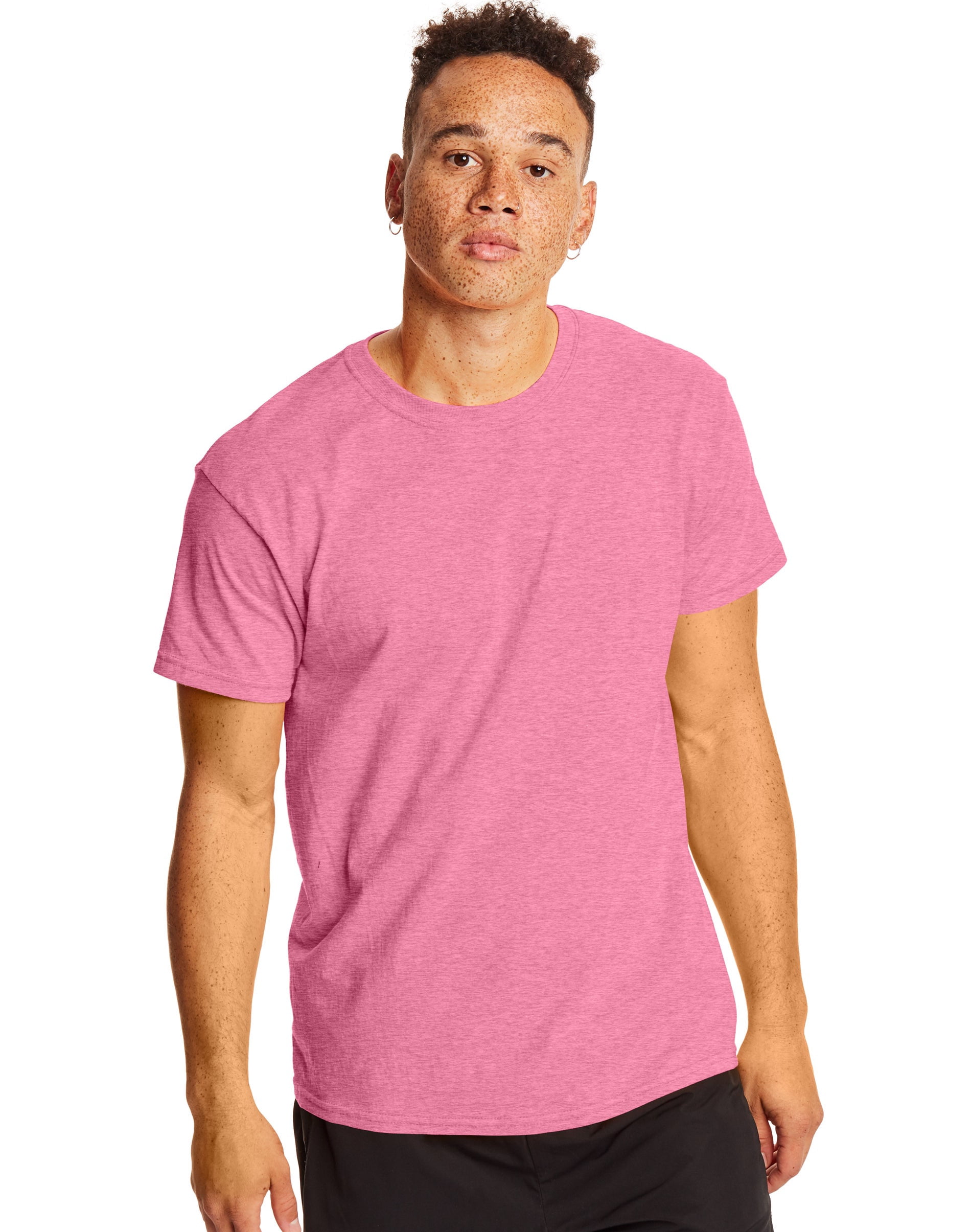 Hanes Mens X-Temp Crewneck Short-Sleeve T-Shirt 2-Pack, S, Neon Pink Heather