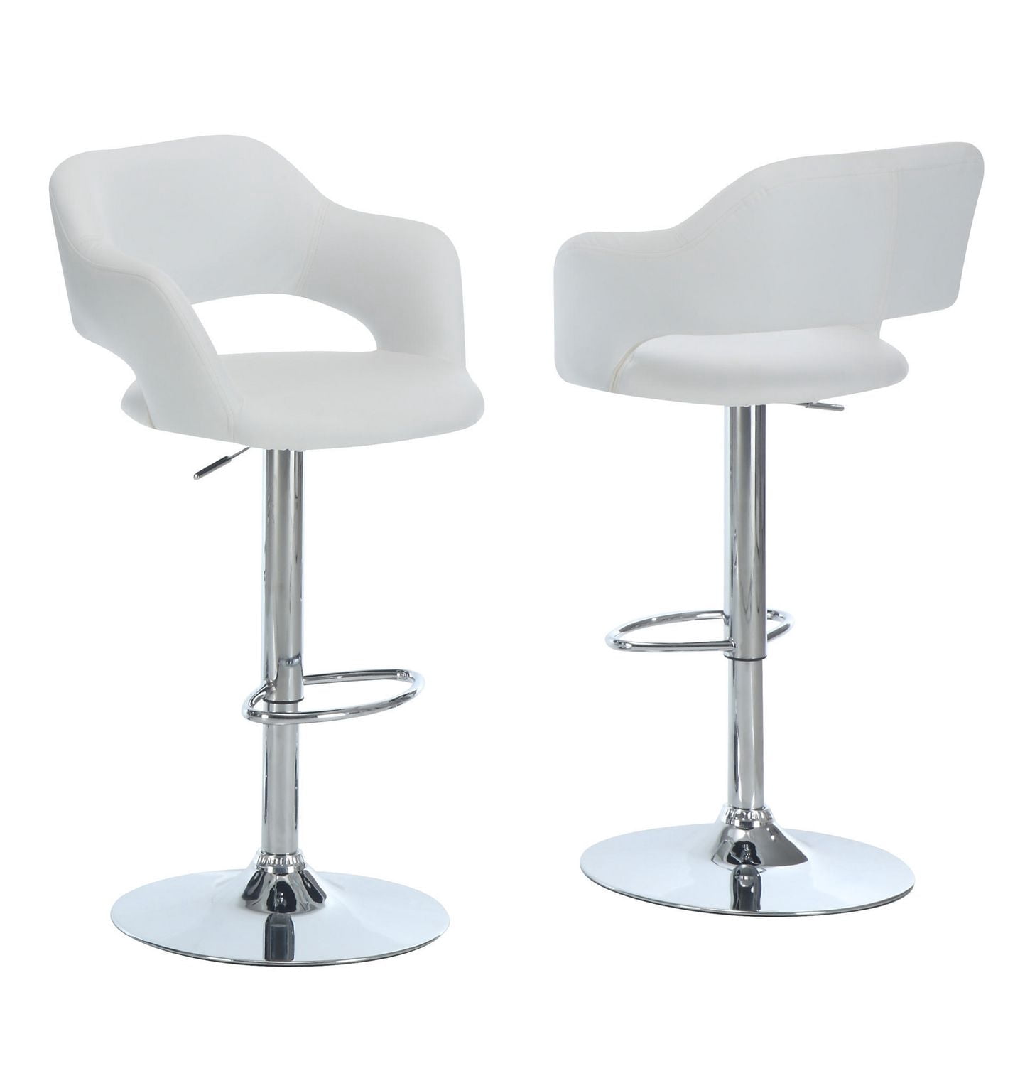 Monarch Specialties Tabouret De Bar, Pivotant, Hauteur Bar, Ajustable, Métal, Pu D'aspect Cuir, Blanc, Chrome, Contemporain, Moderne