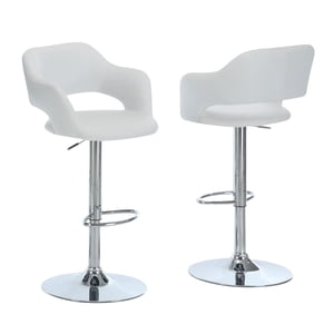 Monarch Specialties Bar Stool, Swivel, Bar Height, Adjustable, Metal, Pu Leather Look, White, Chrome, Contemporary, Modern