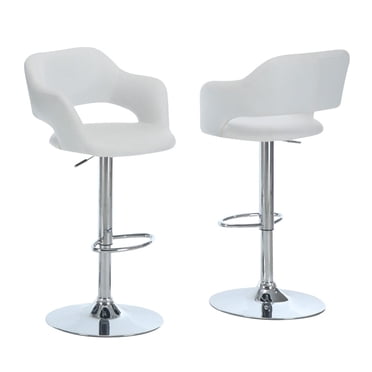 Monarch Specialties Tabouret De Bar, Pivotant, Hauteur Bar, Ajustable, Métal, Pu D'aspect Cuir, Blanc, Chrome, Contemporain, Moderne