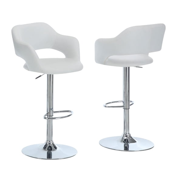 Monarch Specialties Bar Stool, Swivel, Bar Height, Adjustable, Metal, Pu Leather Look, White, Chrome, Contemporary, Modern