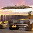 thumbnail image 2 of Patiojoy Parasol de Patio 13 Pi Parasol de Marché Double Face avec 36 Lumières DEL à Énergie Solaire Base Croisée Incluse Beige, 2 of 10