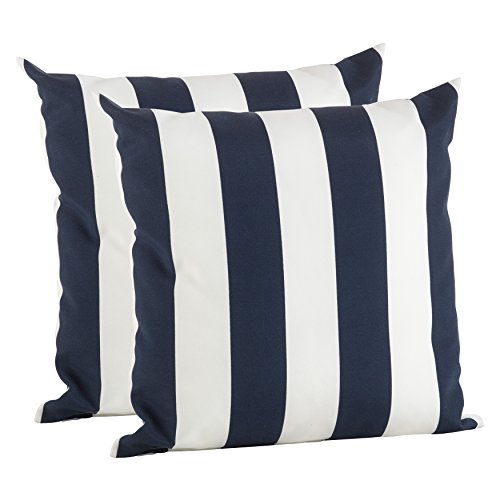 SARO LIFESTYLE Outdoor Collection Striped Pillow Cover - 2 pc set/1903.NB17S, 17", Navy Blue