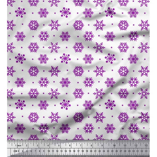 Soimoi polyester Crepe Fabric Dot & Snow Flakes Floral Printed Fabric 1 Yard 42 Inch Wide