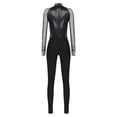 thumbnail image 4 of Jizyo Women's Long Sleeve Dance Unitard Shiny Rhinestone Full Body Suits One Piece Jumpsuits Black L, 4 of 5