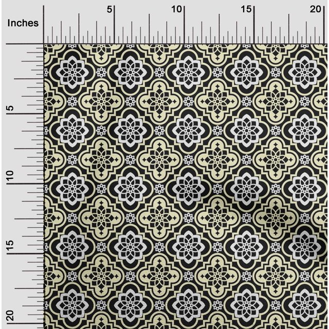 oneOone Cotton Cambric Black Fabric Floral & Tiles Moroccan Fabric For Sewing Printed Craft Fabric By The Meter 42 Inch Wide