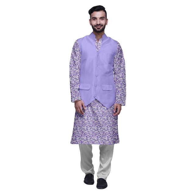 Atasi Indian Kurta Pyjama Jacket Set For Men Mandarin Collar Casual Clothing