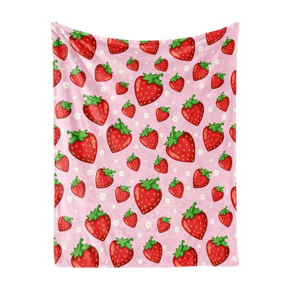 Couverture Jetée Douce pour Canapé Sofa Lit Voyage Camping Cadeaux pour Femmes Filles Motif Fraise 75 cm x 100 cm Flanelle en Polyester