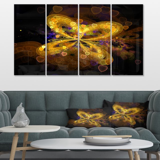 Motif de Papillon Jaune Fractal - Art Mural Floral Très Grand