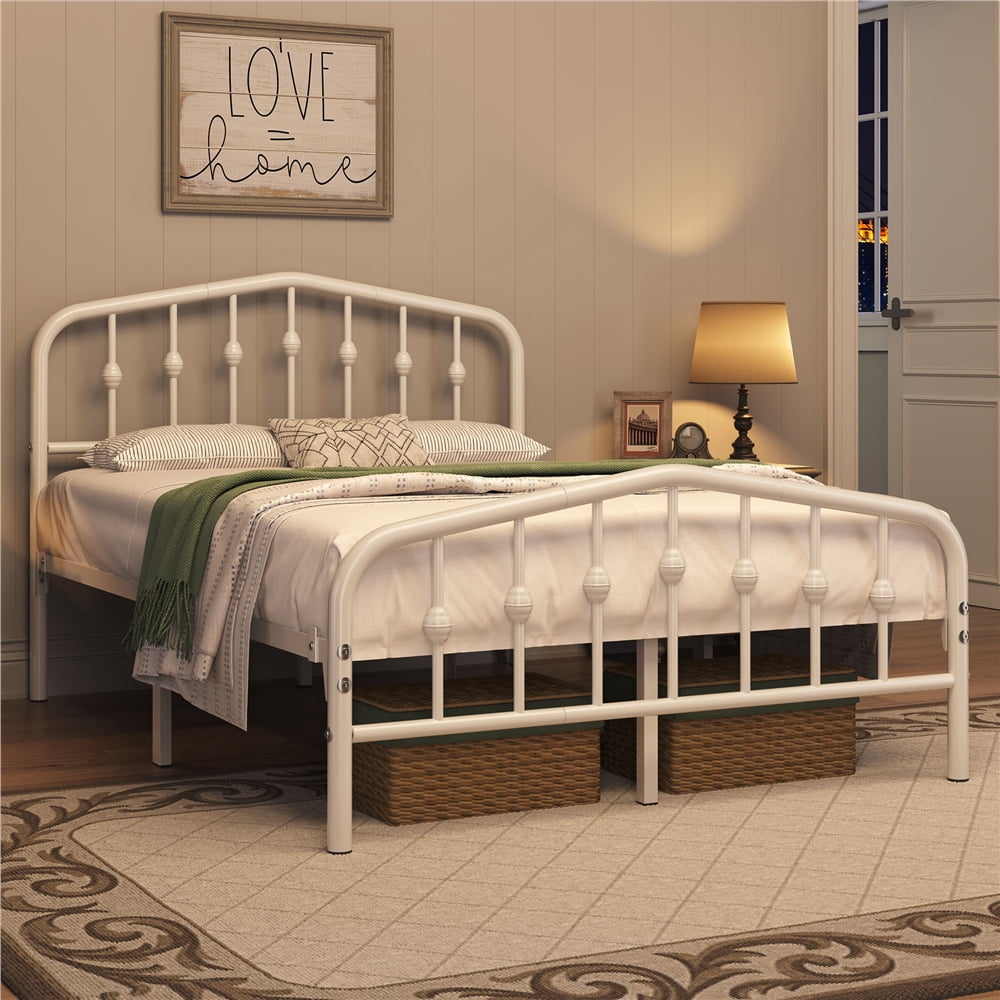 FullFurnique Modern Metal Bed Frame with Arched Headboard and Footboard, Full, White