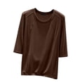 thumbnail image 1 of Timegard Hauts pour Femmes Col Rond Manches 3/4 Blouse Ample Confortable Décontractée Couleur Unie Pyjama T-Shirt Hauts, 1 of 6