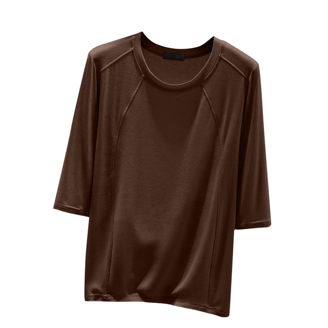Timegard Hauts pour Femmes Col Rond Manches 3/4 Blouse Ample Confortable Décontractée Couleur Unie Pyjama T-Shirt Hauts