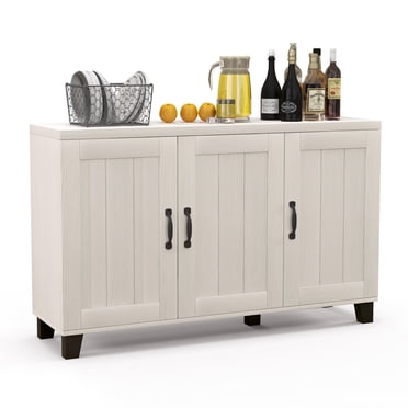 Costway 3-Door Buffet Sideboard Storage Credenza Cabinet Console Adjustable Shelf White Wash