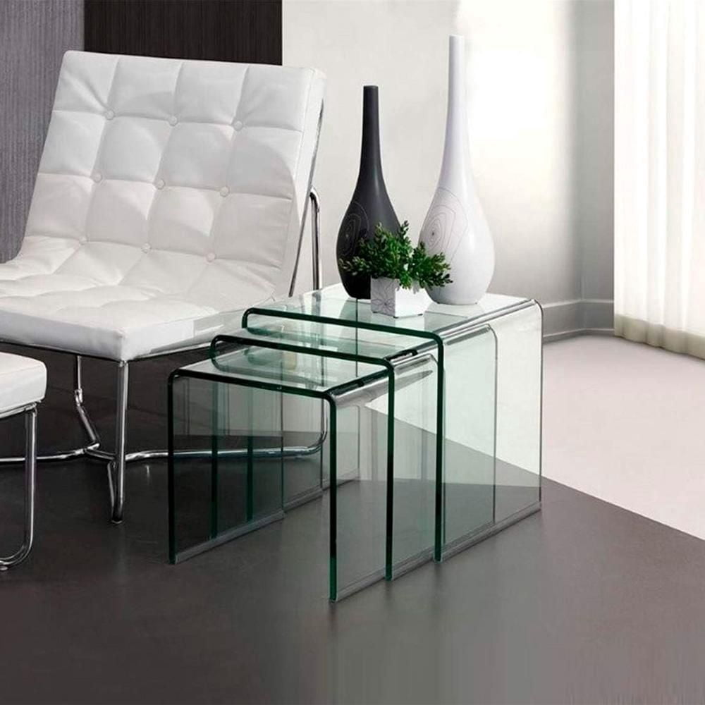 Heavenly Collection Nesting Table, Glass Nesting Table, Un-tempered Glass Nesting Table, Bent Glass Nesting Table, Waterfall Nesting Table, Set Nesting Table