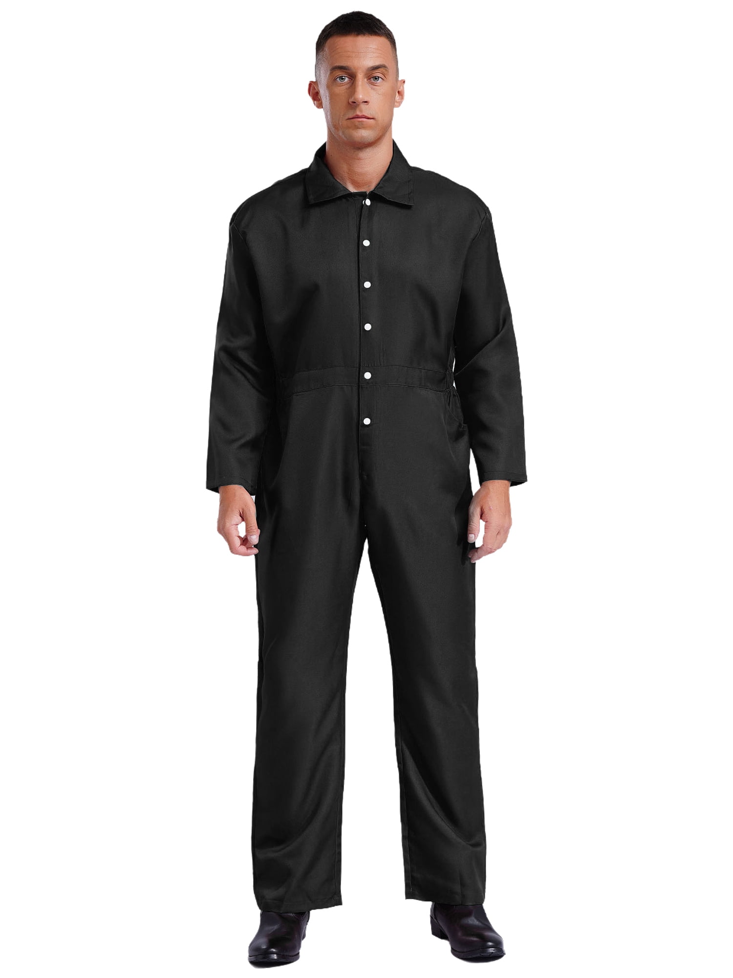 Runhomal Men's Long Sleeve Coveralls Dustproof Durable Button Up Work Overalls Jumpsuits Workwear Black M