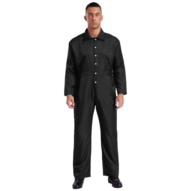 Runhomal Men's Long Sleeve Coveralls Dustproof Durable Button Up Work Overalls Jumpsuits Workwear Black S