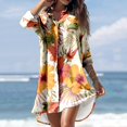 thumbnail image 1 of Cache-maillots pour Femmes Cache-Maillots d'Été Décontractés pour Femmes Col Rabattu Manches Longues Blouse Imprimée à Boutons avec Poche Robes Chemise Cache-Maillots pour Maillots de Bain Robe pour Femmes en Liquidation, 1 of 7