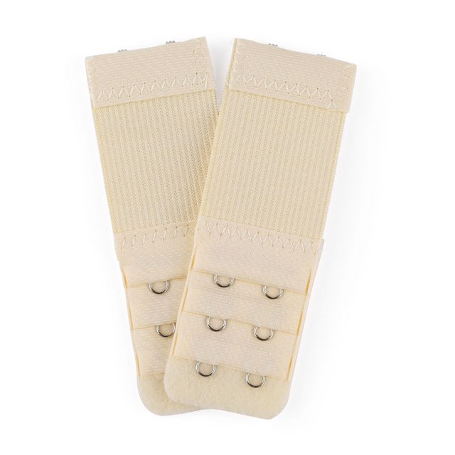 INSPIRE CHIC Rallonges Élastiques pour Soutien-Gorge pour Femmes avec 3 Rangées, de Couleur beige. Fabriquées en Coton et nylon Doux pour la Peau avec Crochets Métalliques et Composants en Acier Inoxydable. Présente une Conception Extensible à Longueur Ajustable Convenant à la Plupart des Tailles de Soutien-Gorge. Comprend Deux Pièces avec un Dos en Tissu Velours pour un Confort Accru et une Fonctionnalité de Nettoyage.