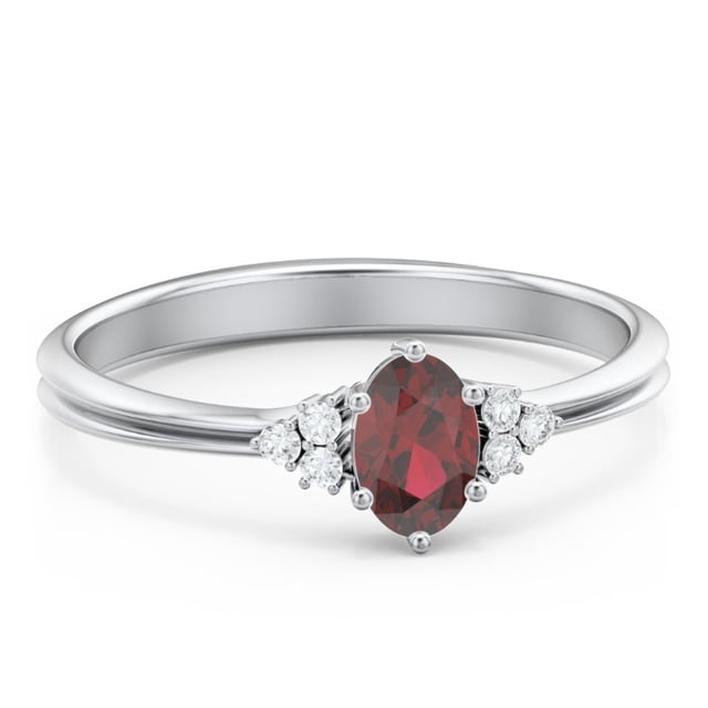 Birthstone Oval Ring with Shoulder Accents - Garnet (January)