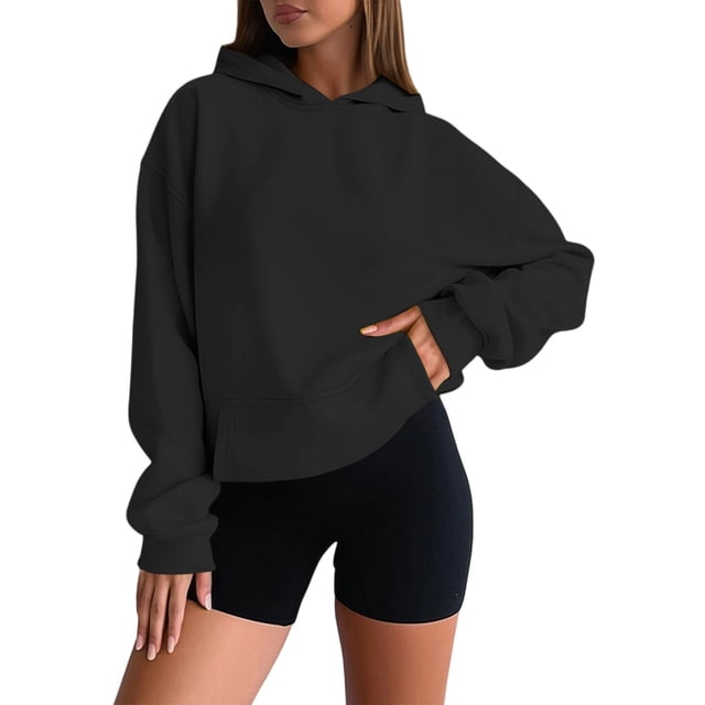 Ladies Hoodies Fall Solid Oversize Hoodie Basic Pullover Sweatshirt Long Sleeve Drop Shoulder Design Womens Sweaters Black XXXXL