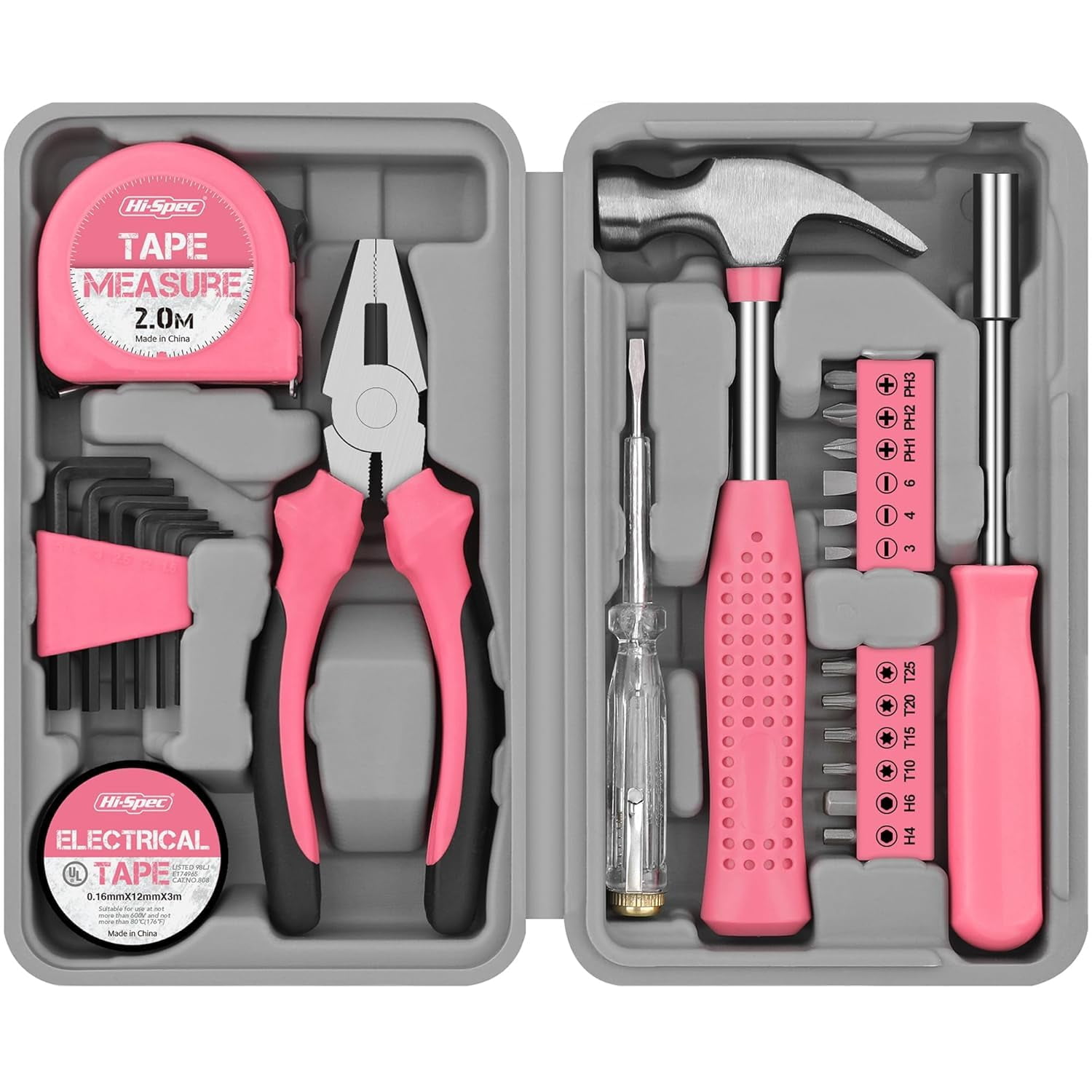 Household Pink Diy Tool Kit - 24 Pcs | Mini Hand Powered Tool Kit Box For Home, Office & Small Work | Diy Durable & Sturdy Metal Tools Set | Tools With Non-Slip Handles 24 | Screwdrivers