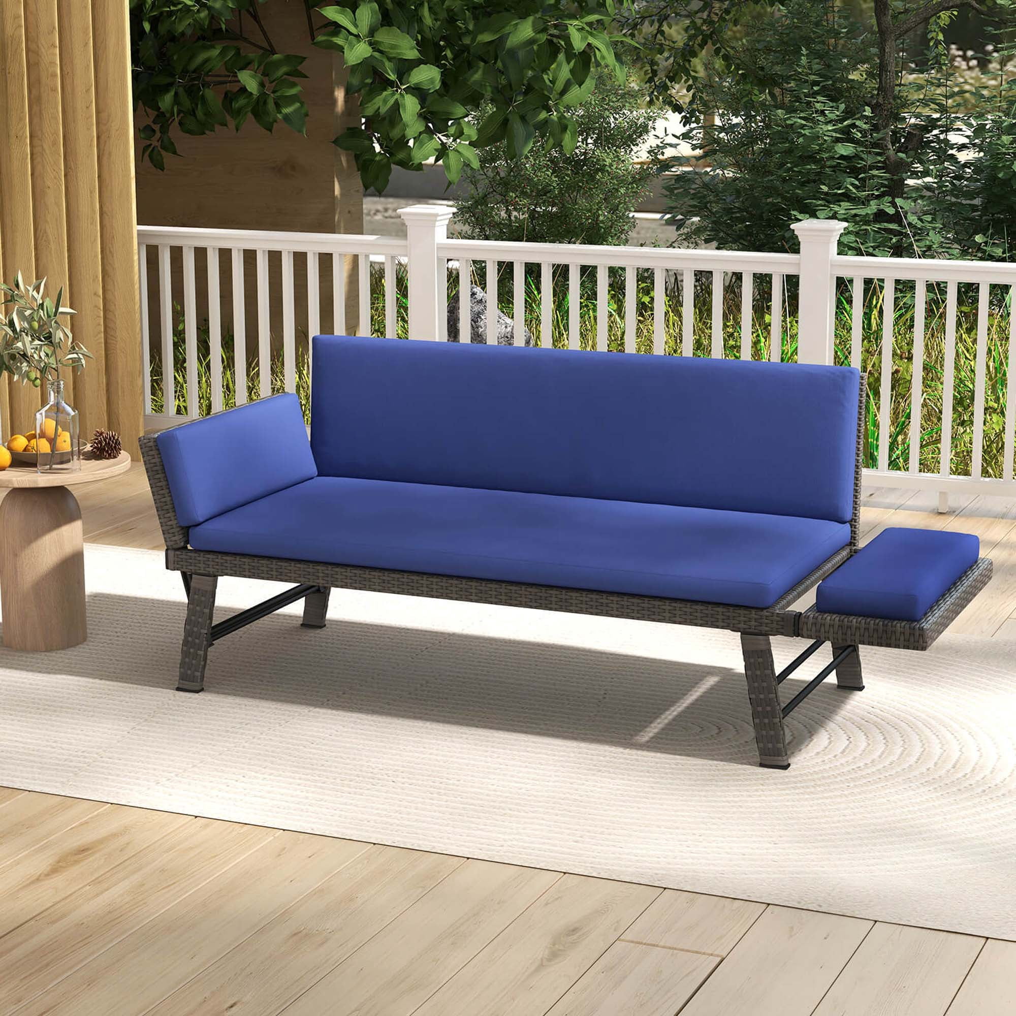 Costway Outdoor Convertible Sofa Daybed with Adjustable Armrests Removable Cushions Navy