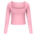 thumbnail image 3 of Timegard Hauts de Sortie pour Femmes Camisoles Col Carré Manches Longues T-Shirt Froncé Automne Décontracté Ajusté Hauts, 3 of 6