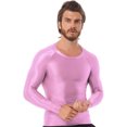 thumbnail image 4 of Jhaoyu Men's Glossy Long Sleeve Compression Shirts Athletic Workout Sports Rash Guard Undershirt Pink L, 4 of 6