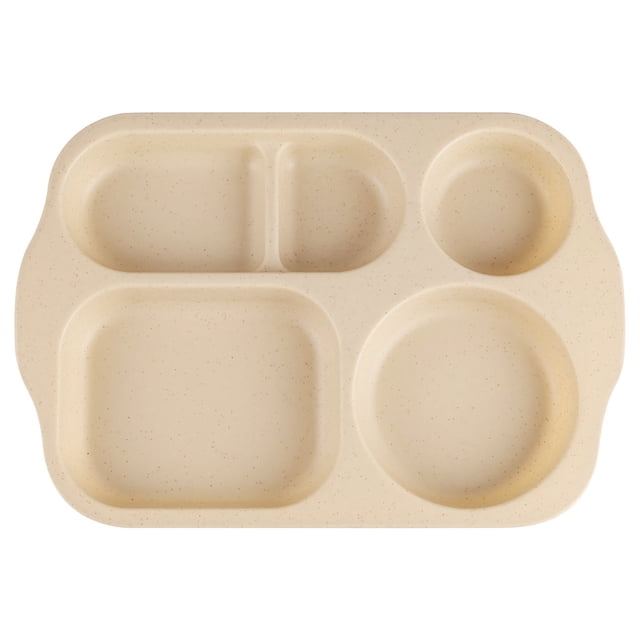 5-Compartment Wheat Straw Kids Plate, BPA-Free Divided Tray for School Cafeteria Meals